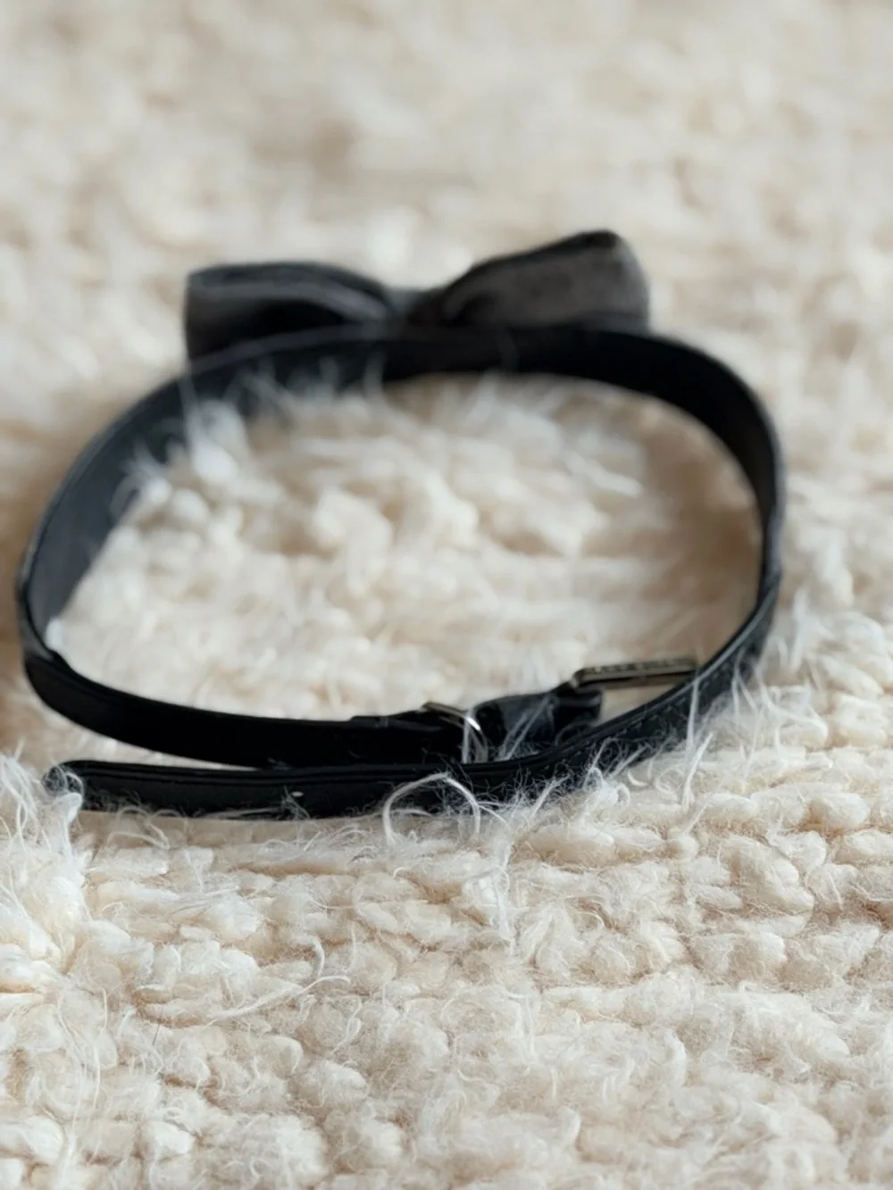 Tory Burch Gray Wool & Leather Bow Tie Dog Collar Size Large Wedding Luxury